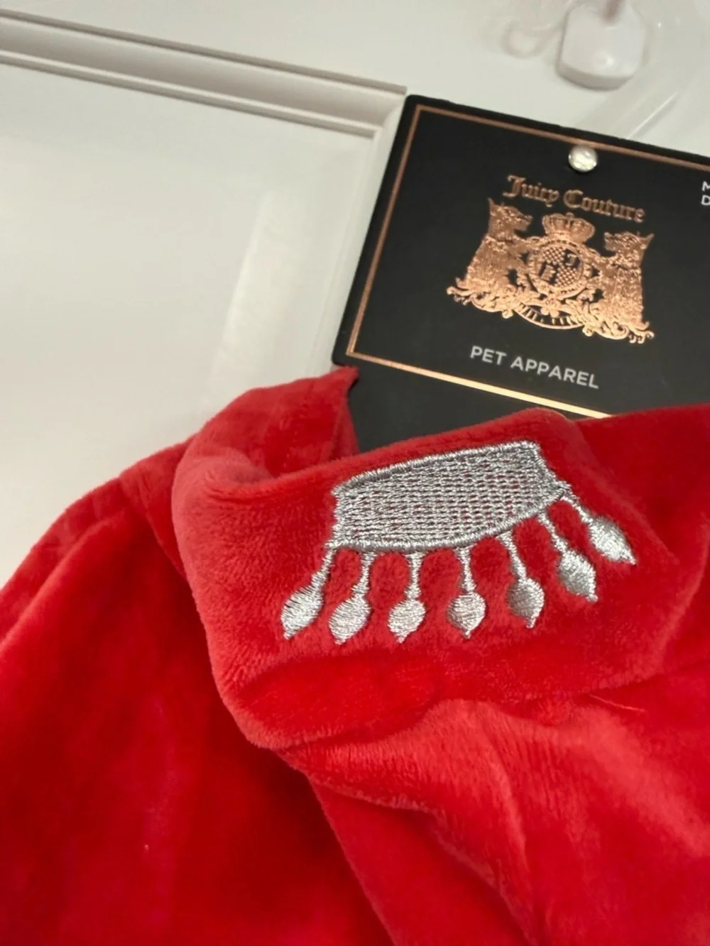 NWT Juicy Couture Bling Velour Dog Hoodie Shirt Medium / Large Red Velvet Sequin
